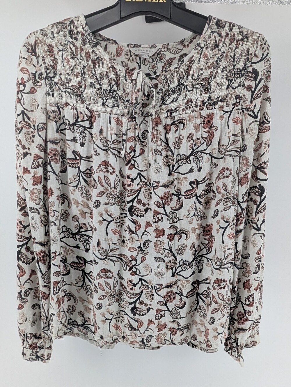 Lucky Brand White Blouse with Brown and Black Floral Print